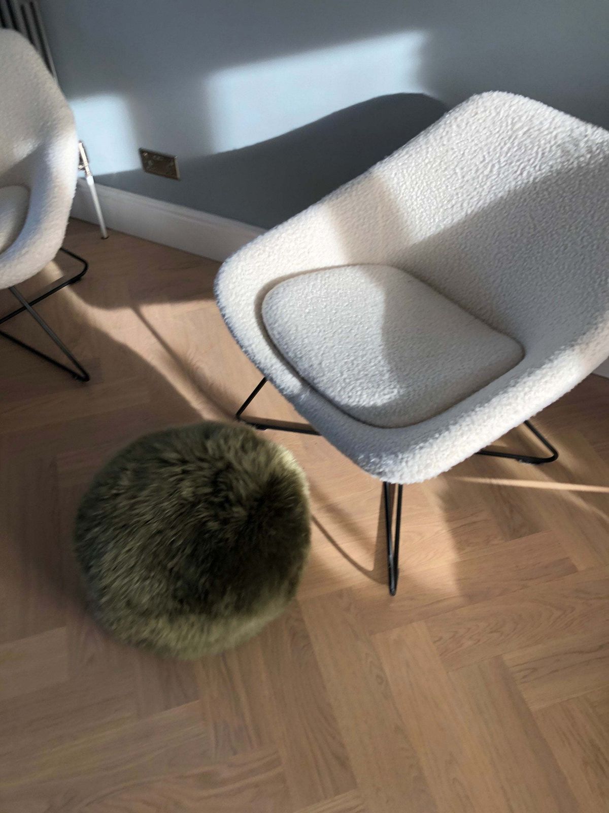 photo furniture Green Sheepskin Pouffe, Dark Khaki Genuine Sheepskin, Sheepskin Pouffe, Sheepskin Footstool, Luxury Gift,