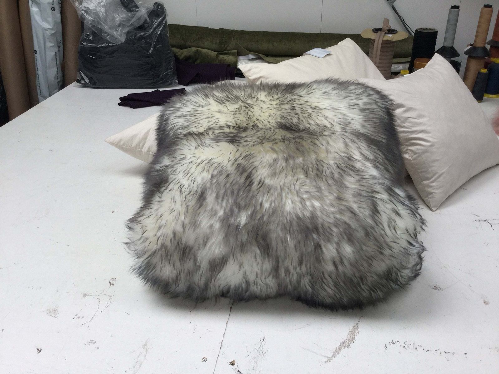 Luxury Fur Grey Cushion, Pillow, Tibetan Sheepskin In A Stunning Mid Grey Colour, Gray Cushion, Home Decor, Hygge photo vinterior