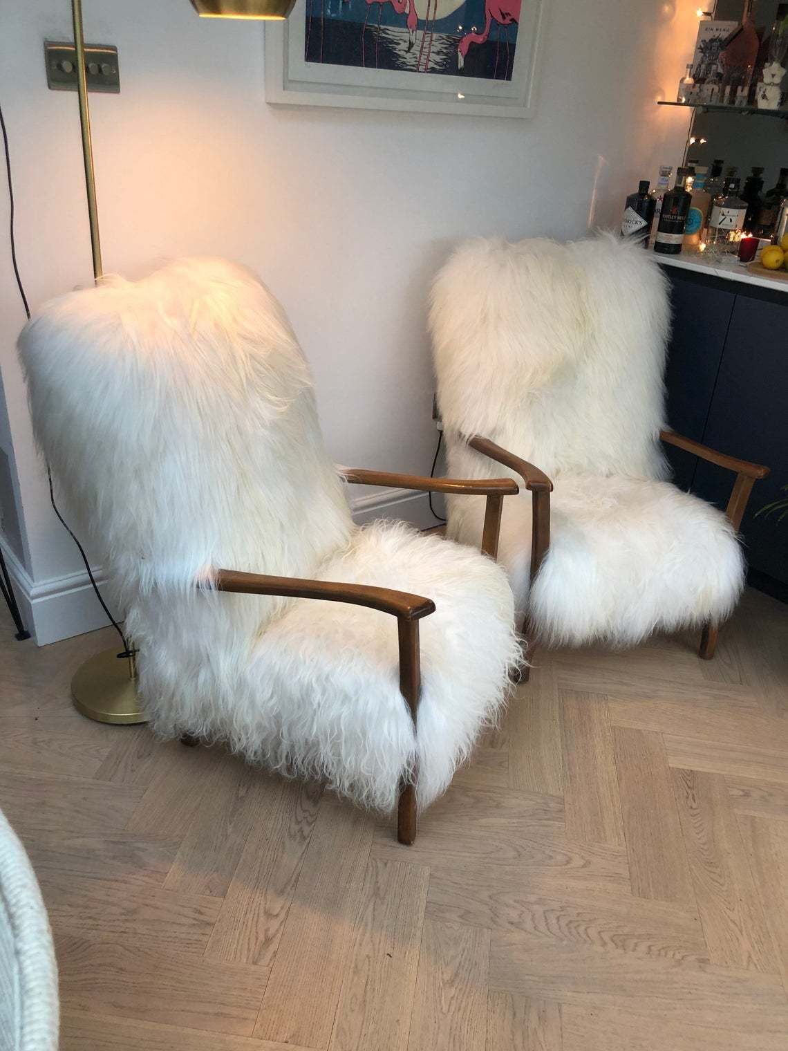 Mid Century Icelandic Genuine Sheepskin Luxury Chair, White photo for sale