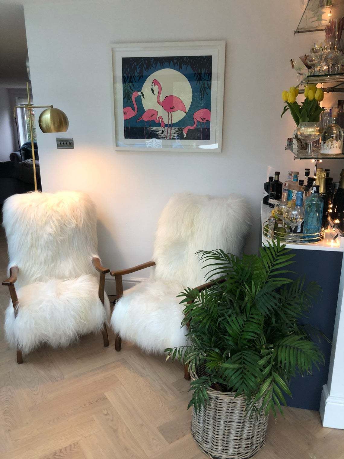 Mid Century Icelandic Genuine Sheepskin Luxury Chair, White photo buy