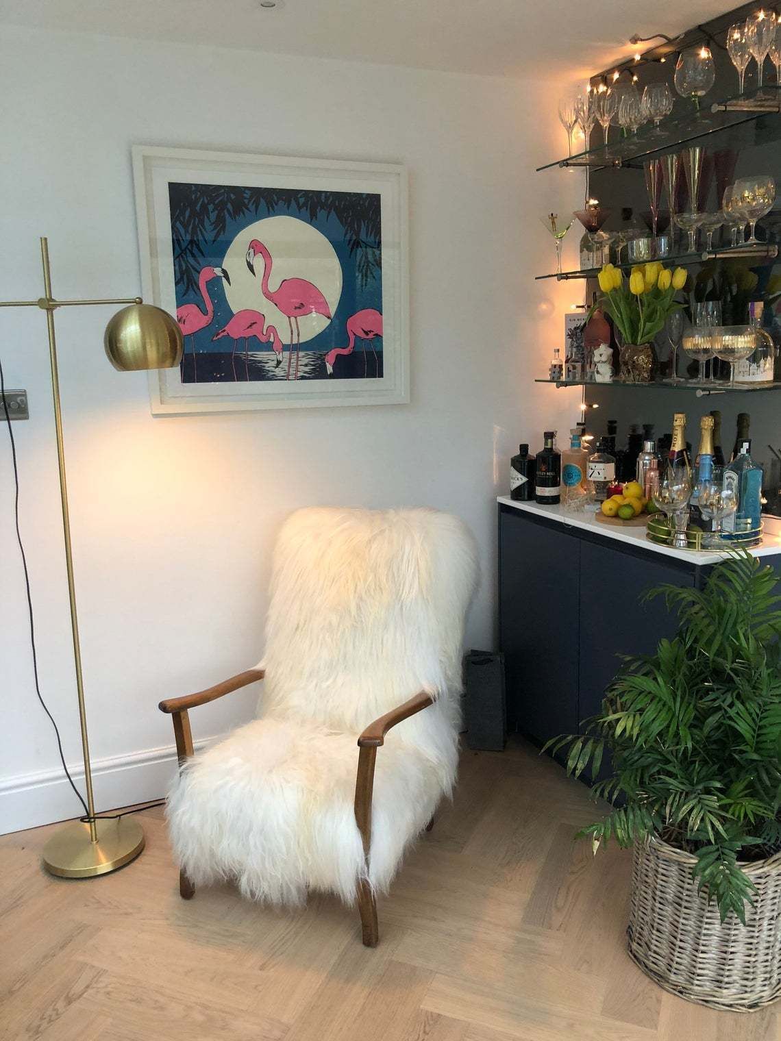 Mid Century Icelandic Genuine Sheepskin Luxury Chair, White photo vintage