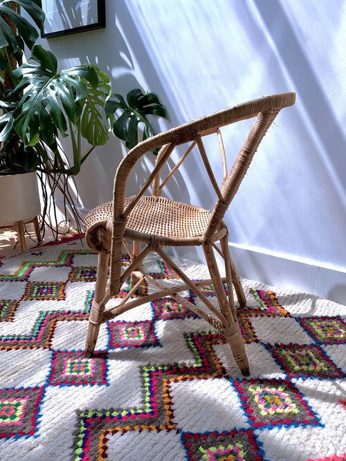 Vintage Petite French Wicker Chair With Contrast Colour Trim & Diamond Detail photo vintage