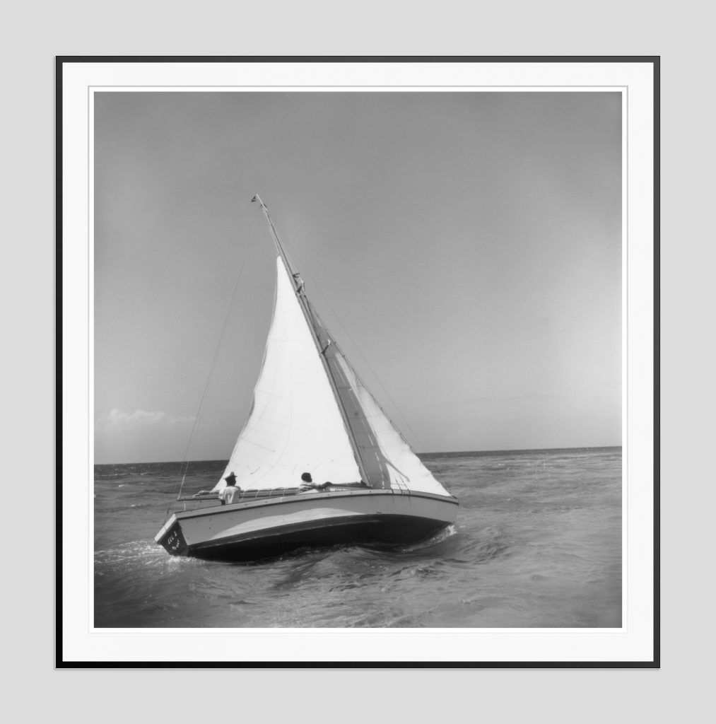 Slim Aarons 'Jamaica Sea Sailing' 1953 Oversize Black Frame Silver Gelatine Resin Print