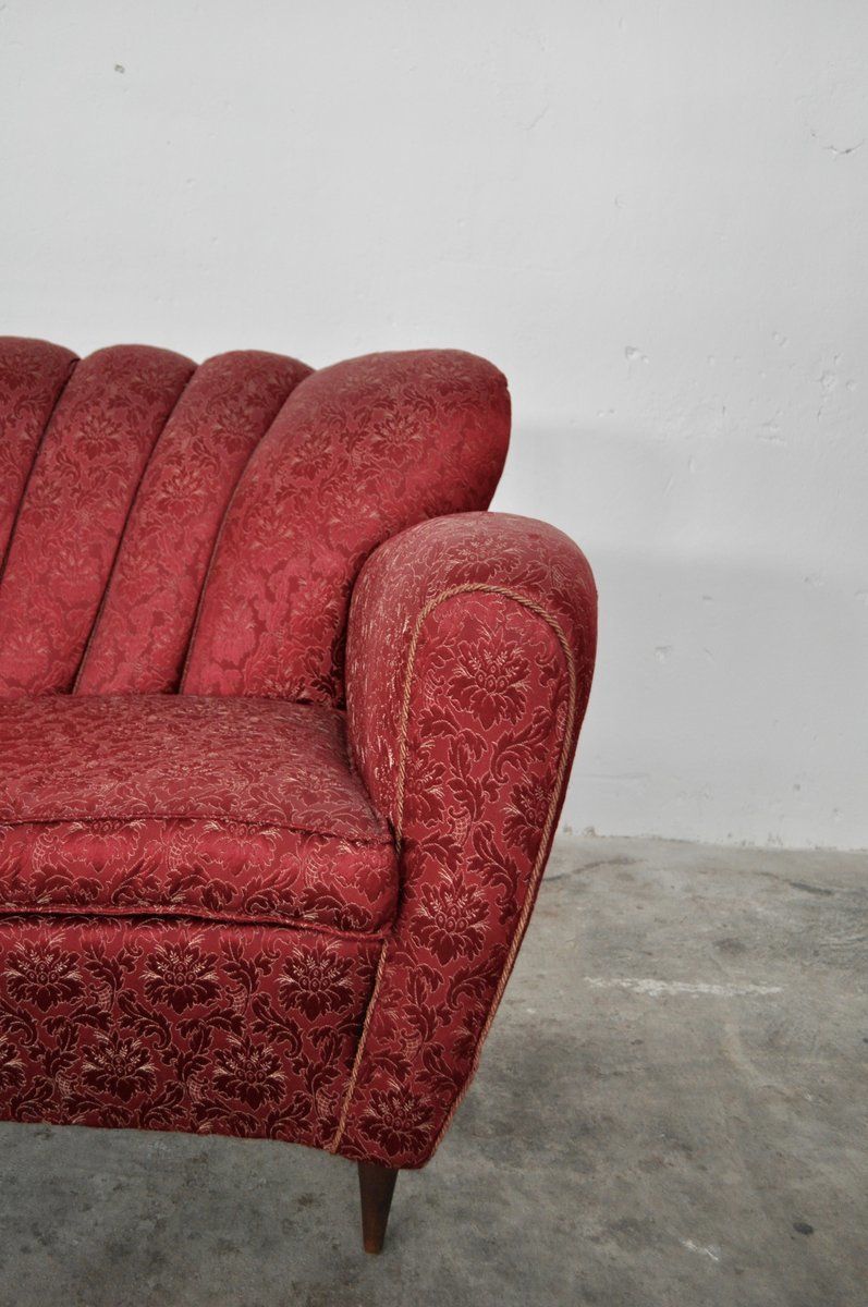Mid Century Italian Red And Gold Three Seater Sofa By Paolo Buffa, 1950s photo for sale