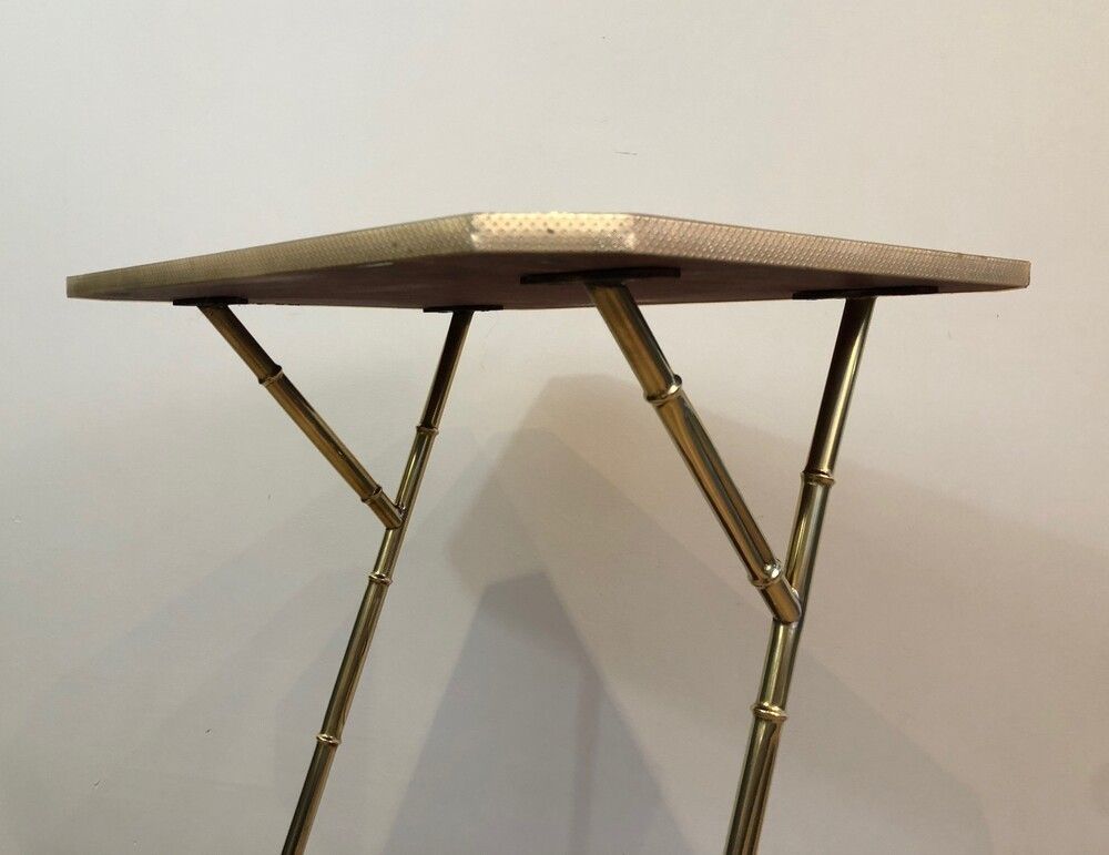 Mahogany And Faux Bamboo Gilt Metal Side Table With Magazine Rack. French. Circa 1970 photo 750.0