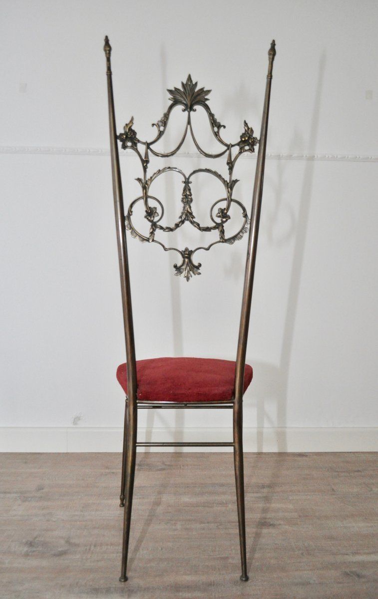 Sedie Chiavarine Hollywoodiane In Stile Regency In Ottone E Velluto, Set Di 2 photo for sale