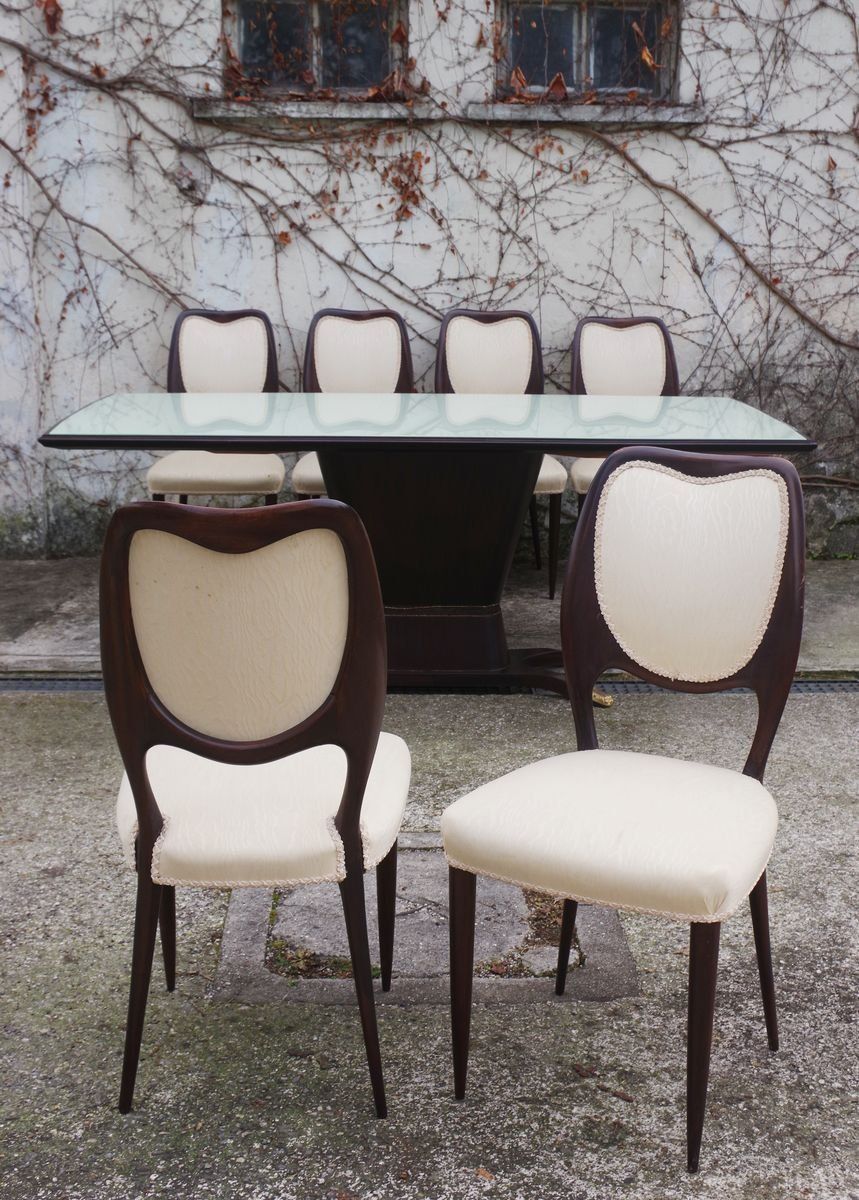 Tavolo Da Pranzo In Mogano E Sedie Di Fratelli Rigamonti, Anni '50, Set Di 7 photo vintage