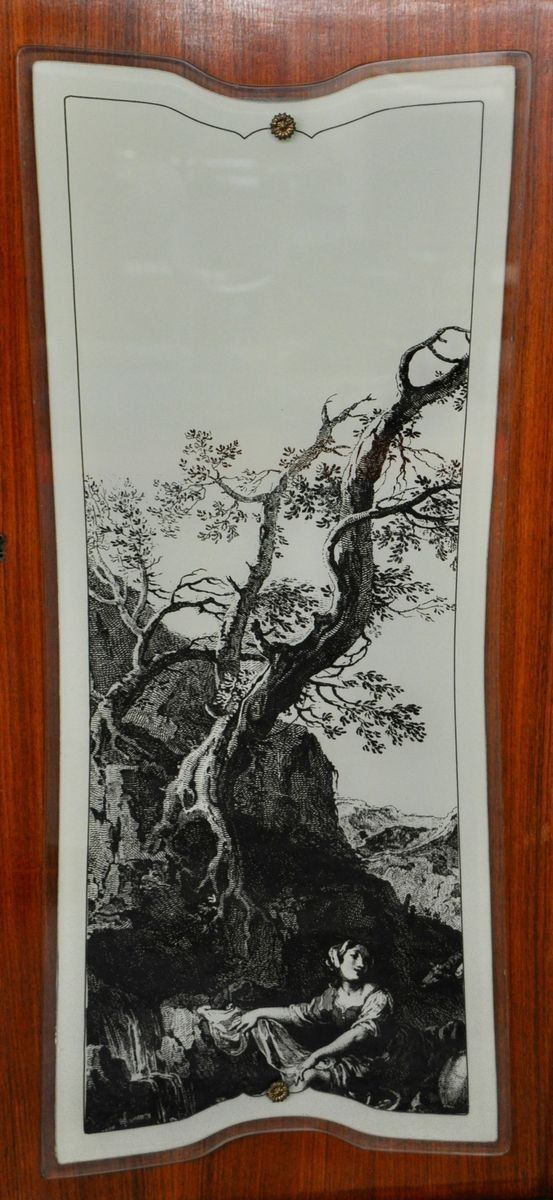 Credenza Con Cassetti In Pera Di Mogano, Ottone E Vetro Con Disegni Allegorici E Flash Interni Di F.Lli Rigamonti Desio, Milano, Anni '40 photo Furniture