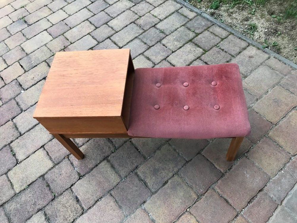 Mid Century Teak Telephone Bench, 1960s photo furniture