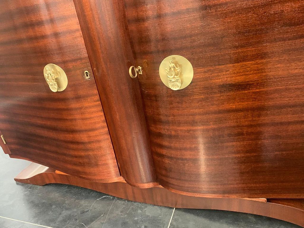 photo for sale Art Deco Mahogany And Bronze Sideboard With Marble Top In The Style Of Jules Leleu, 1920s