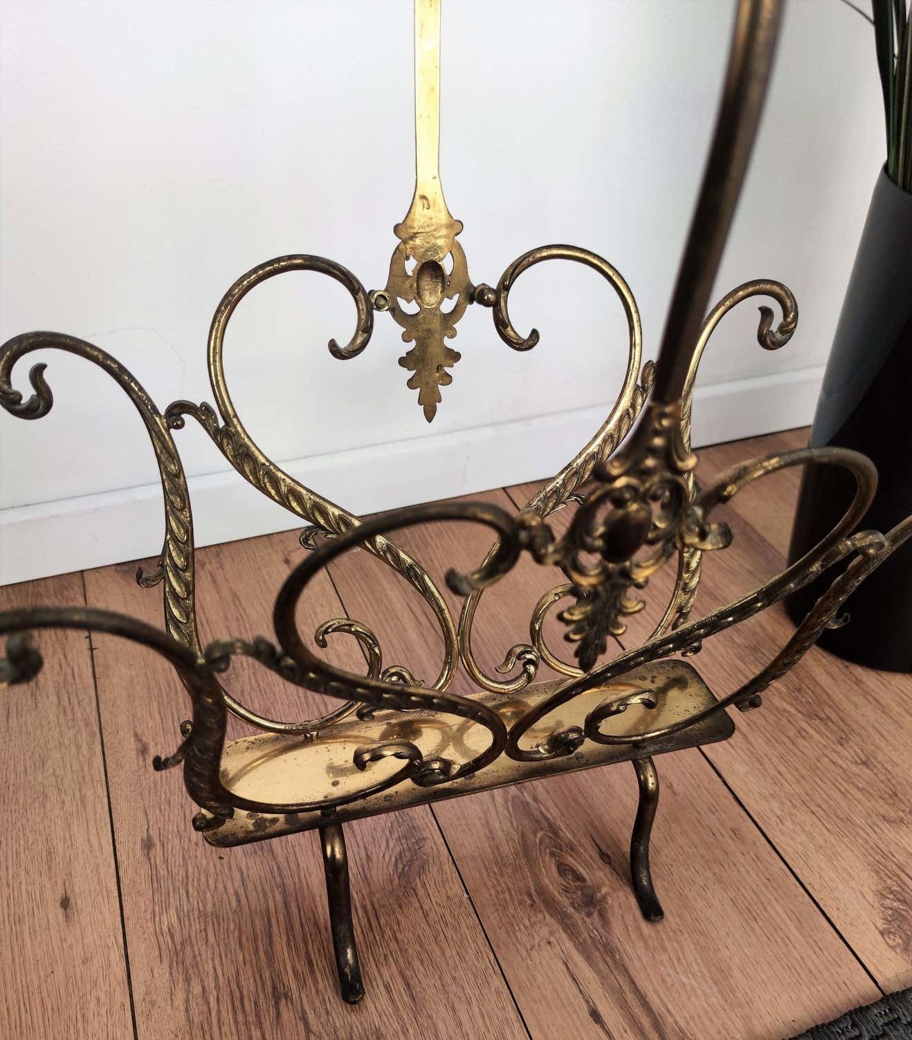 1950s Italian Midcentury Neoclassical Regency Brass Magazine Stand Or Rack photo 525.0