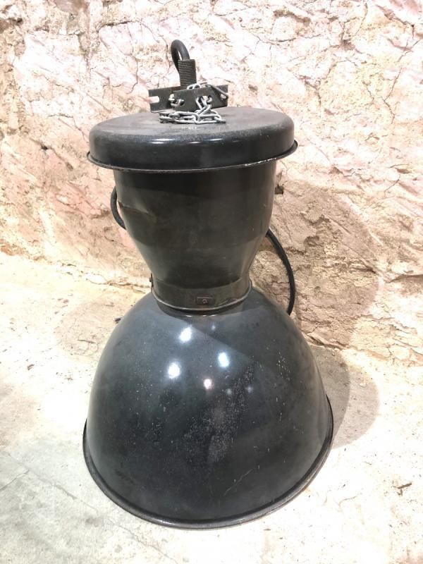 Industrial Pendant Lamp In Gray And White Lacquered Sheet From The 1950s / 60s photo vinterior