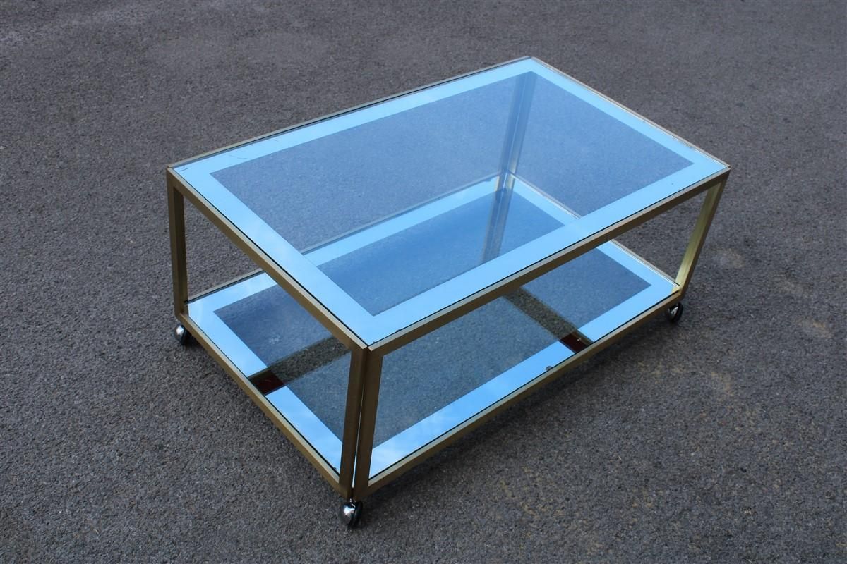 Zevi Furniture Table Coffee 1970 Italian Design Satin Brass Mirrored Glass photo furniture