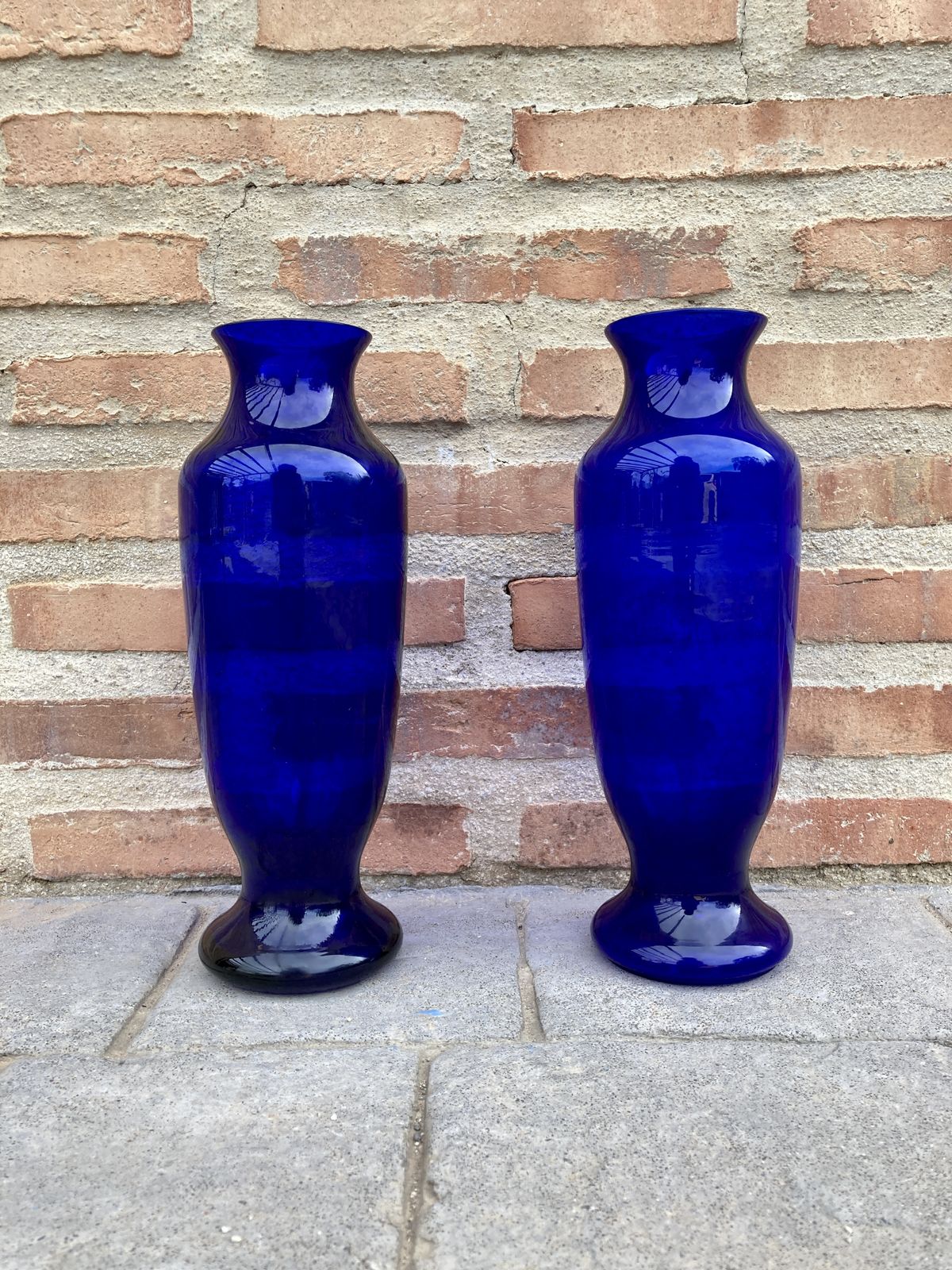 Colorful Pair Of Cobalt Blue Vintage Italian Murano Glass Vases photo Home Decor