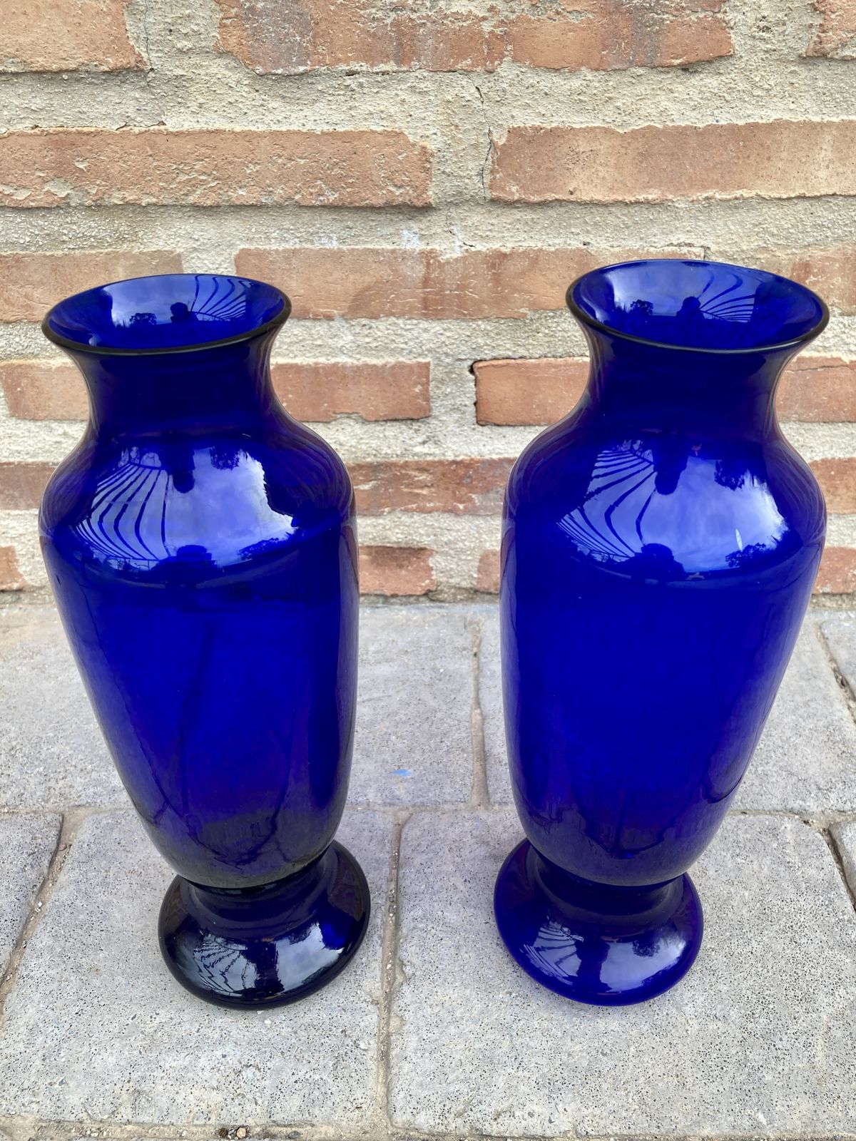 photo for sale Colorful Pair Of Cobalt Blue Vintage Italian Murano Glass Vases