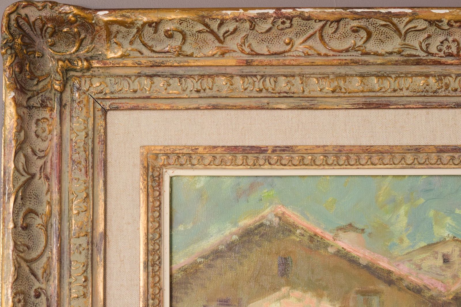 photo vinterior Joan Ramon Palau Junca – Impressionistisch Schilderij Met Rivier En Chalets