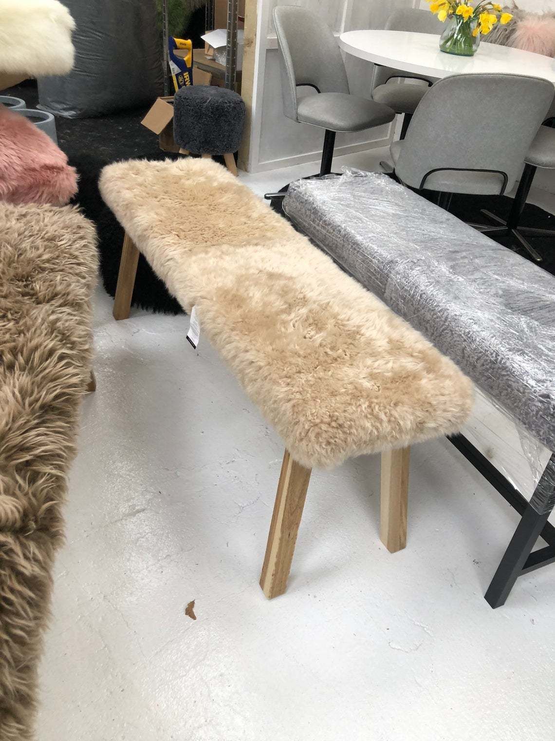 Sheepskin Covered Bench Genuine Sheepskin Bench photo furniture