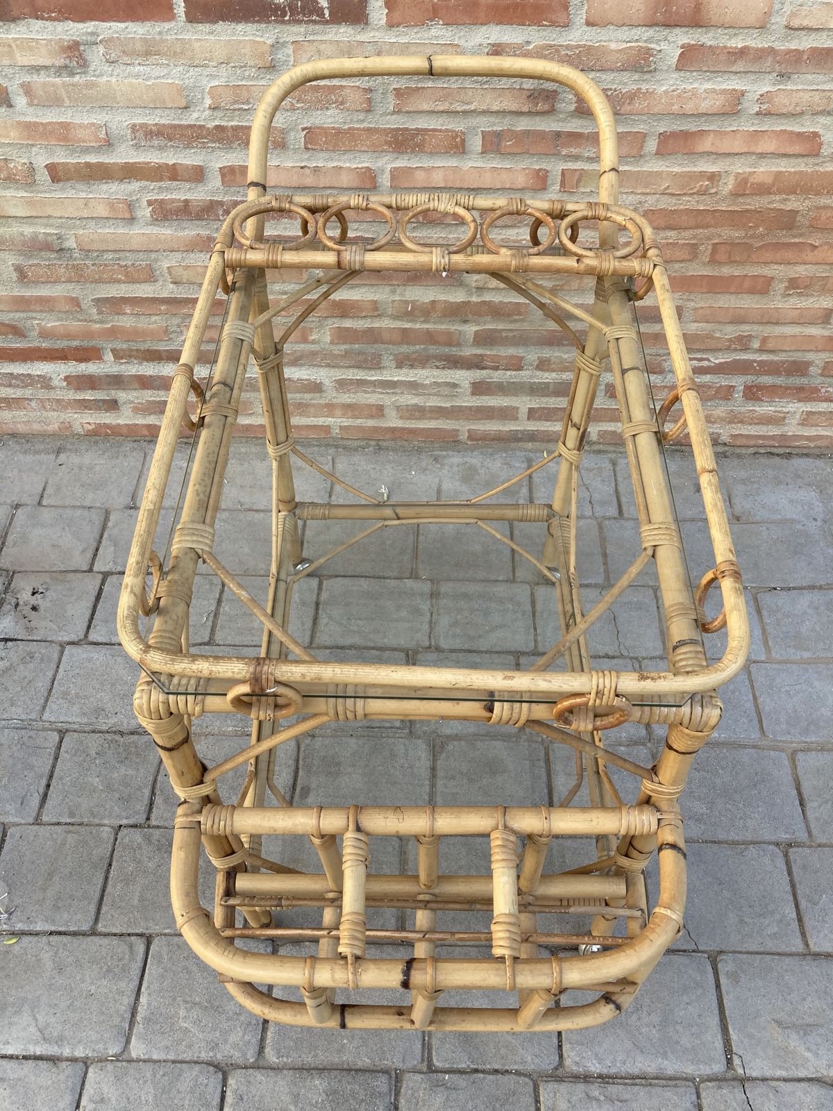photo vinterior Mid Century Modern Bamboo Tea Cart, Serving Trolley Garden Furniture