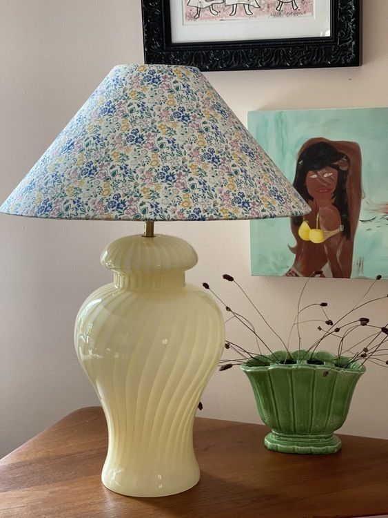 Large Murano Glass Yellow Swirl Table Lamp 1960s photo furniture