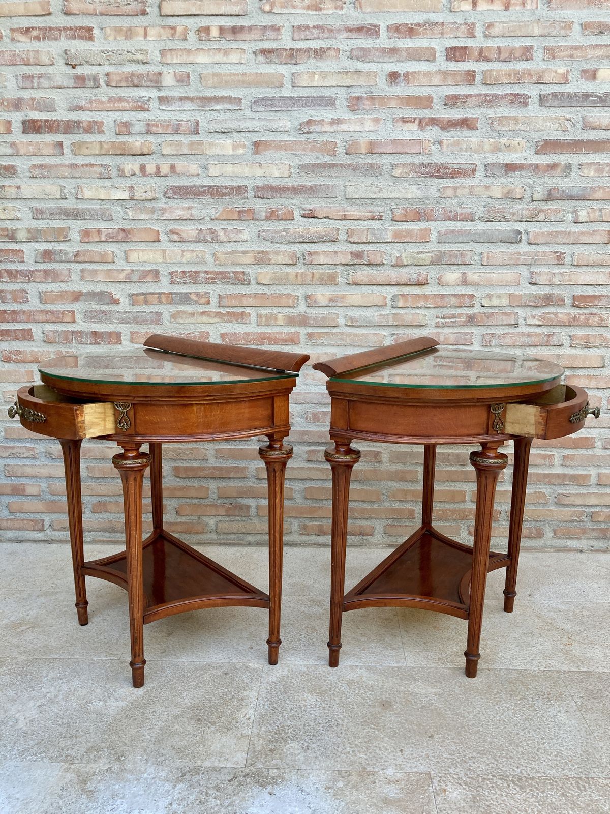 photo for sale Pair Of Empire Style Mahogany Wood Nightstands, 1930s