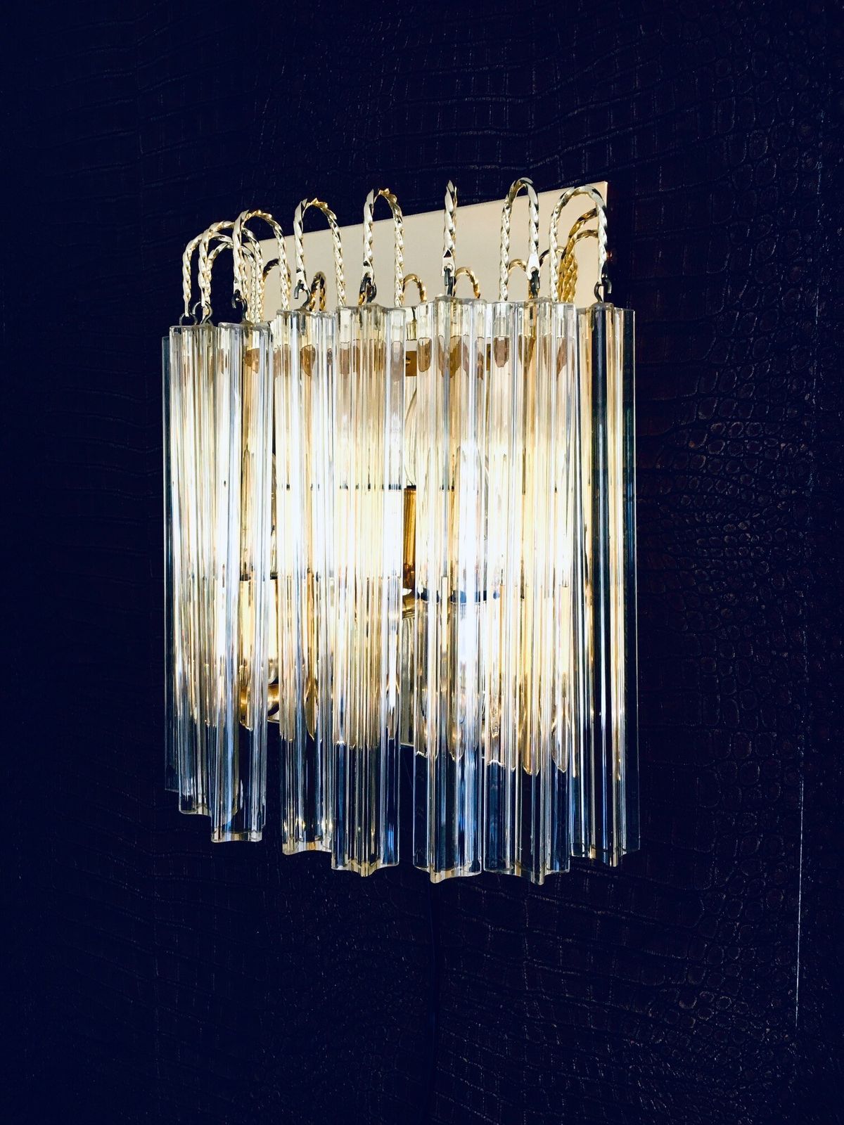 Hollywood Regency Stijl Wandlamp Van Glas En Messing Van Massive, Jaren 1980, Italië photo furniture