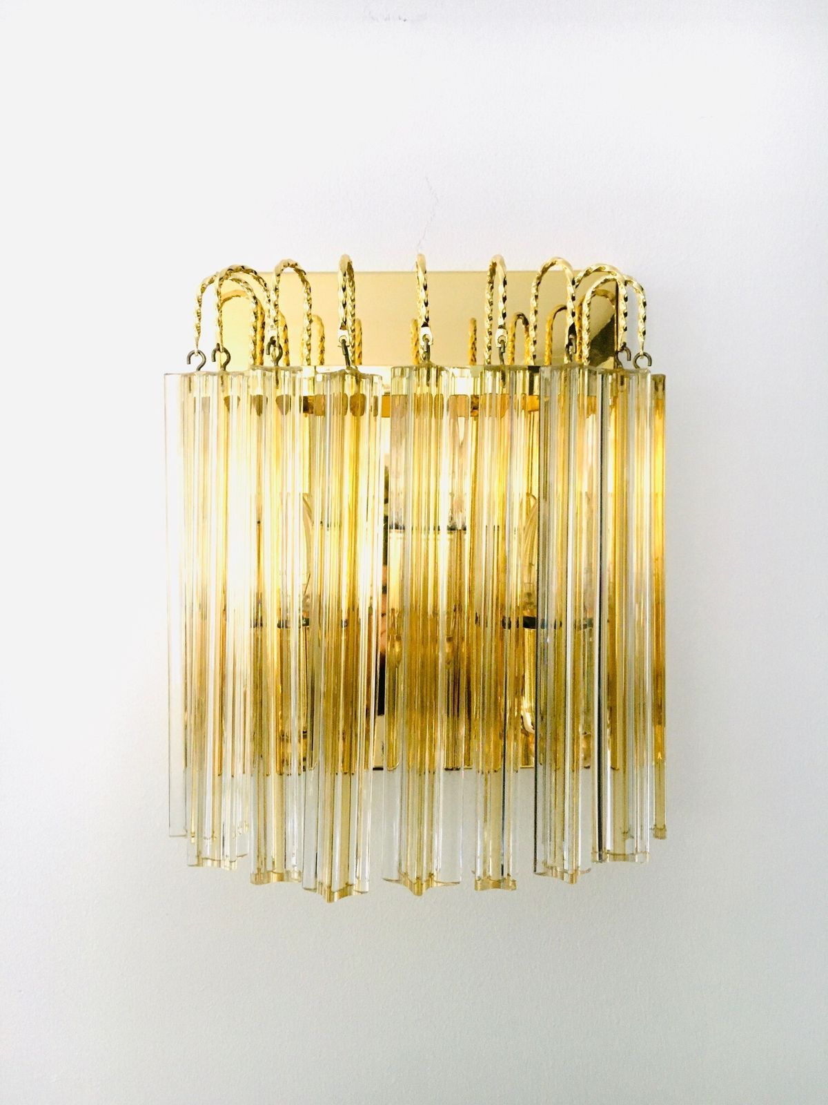 Hollywood Regency Style Glass & Brass Wall Lamp By Massive, 1980s Italy photo Lighting