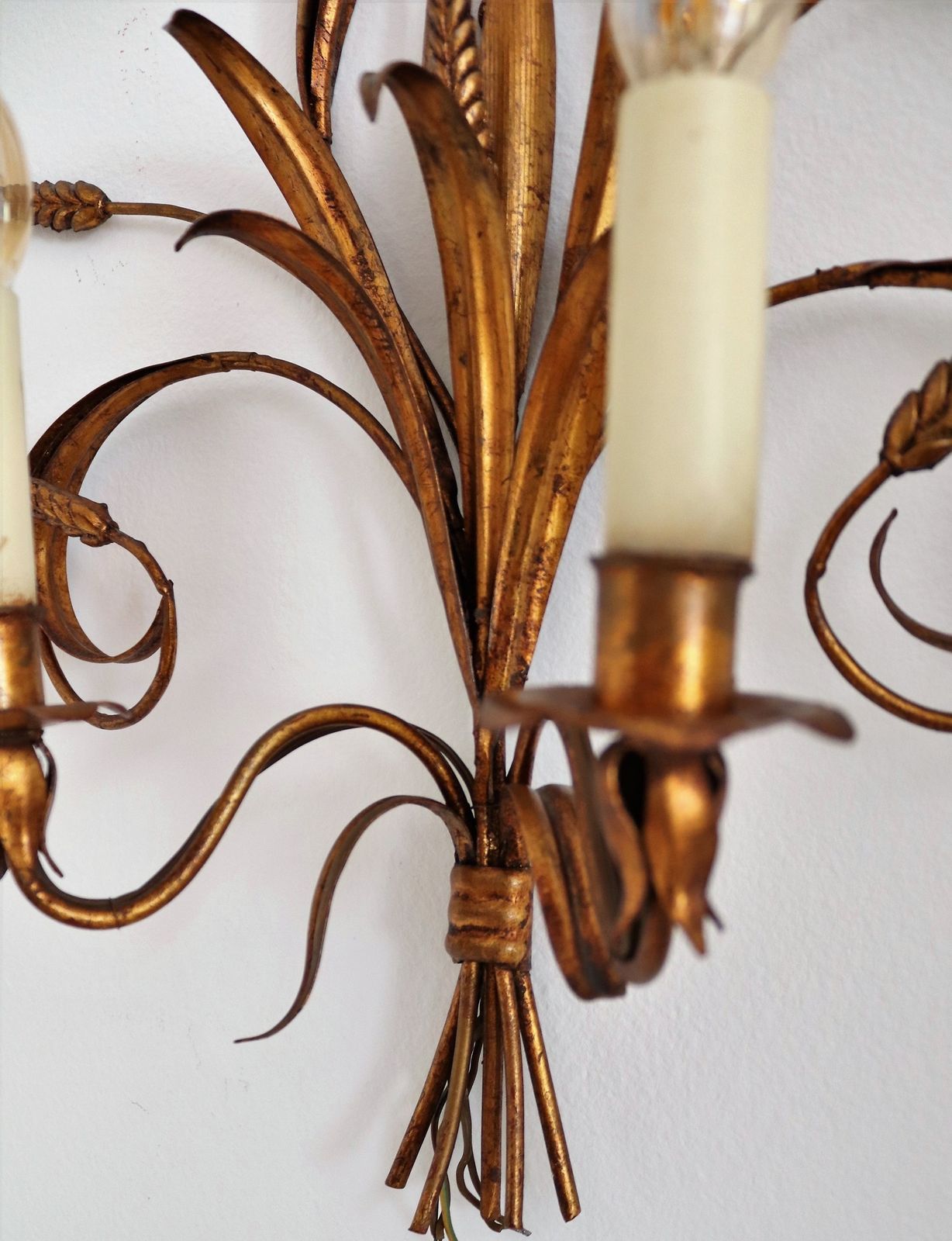Italian Midcentury Gilt Tole Wall Sconces With Wheat Sheaf, 1950s, Set Of Five photo buy