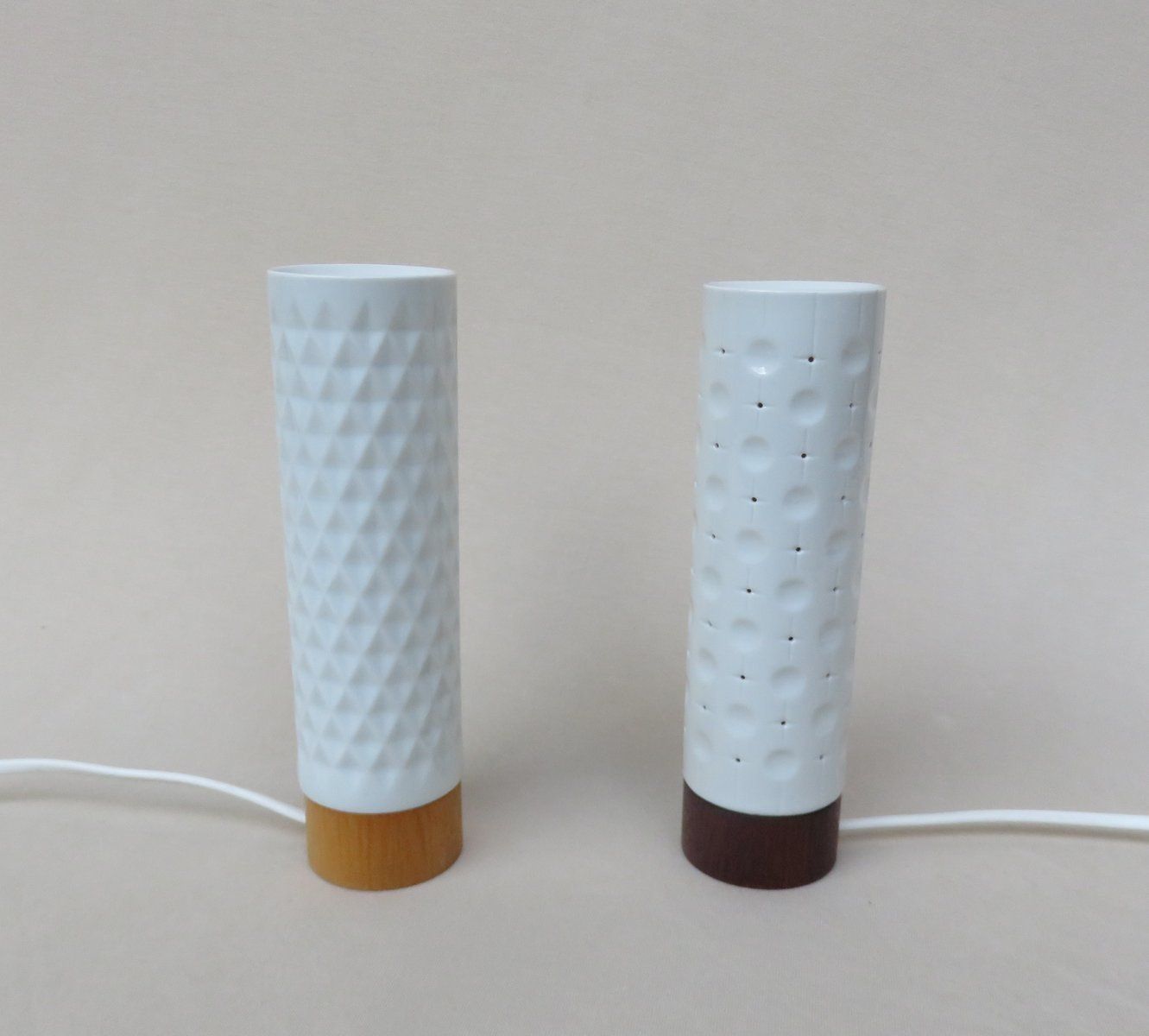 Small Minimalist Wooden Table Lamps With Porcelain Shades From Wallendorfer Porzellanmanufaktur, 1960s, Set Of 2 photo furniture