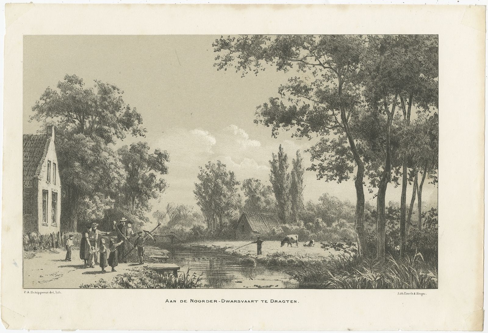 Antique Print Of The Canal Of Drachten By Craandijk (1888)