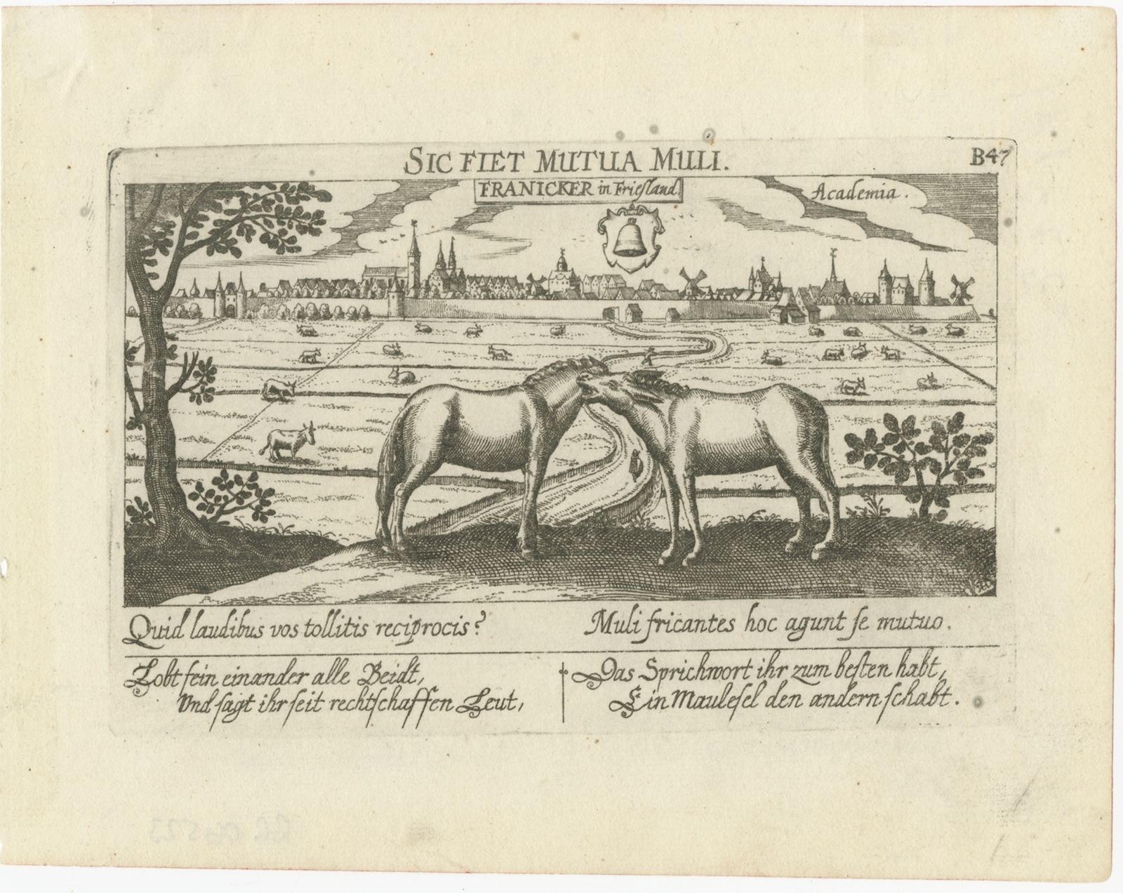Antique Print Of The City Of Franeker By Meisner (1678)