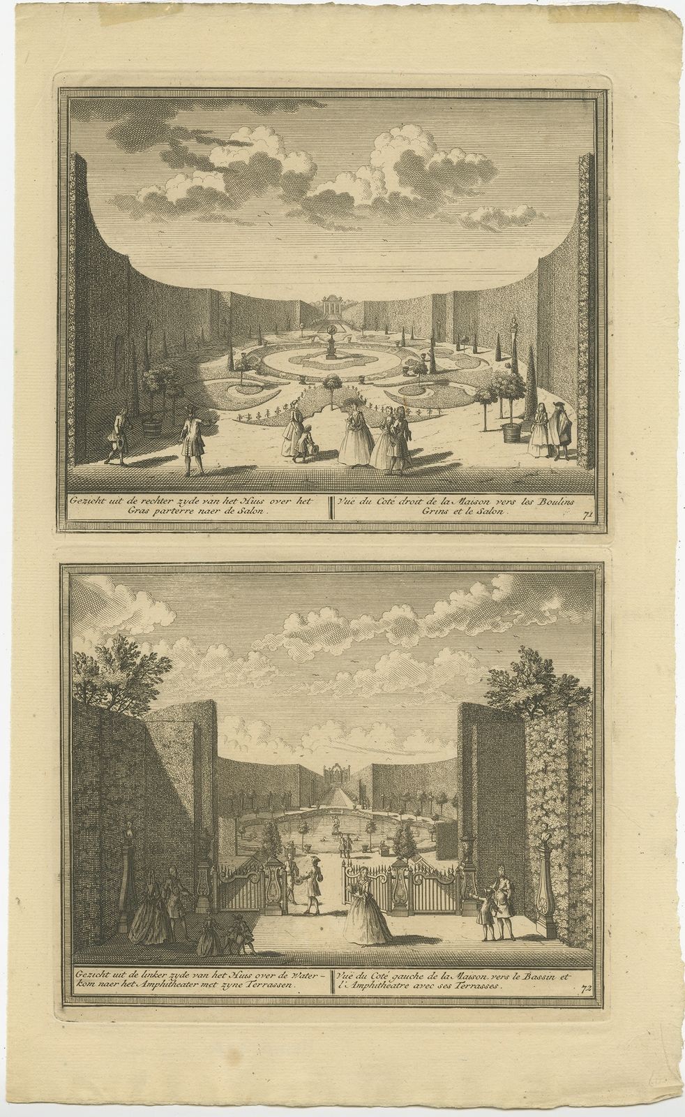Antique Print Of The Gardens Of An Estate In Velsen By De Leth (C.1730)