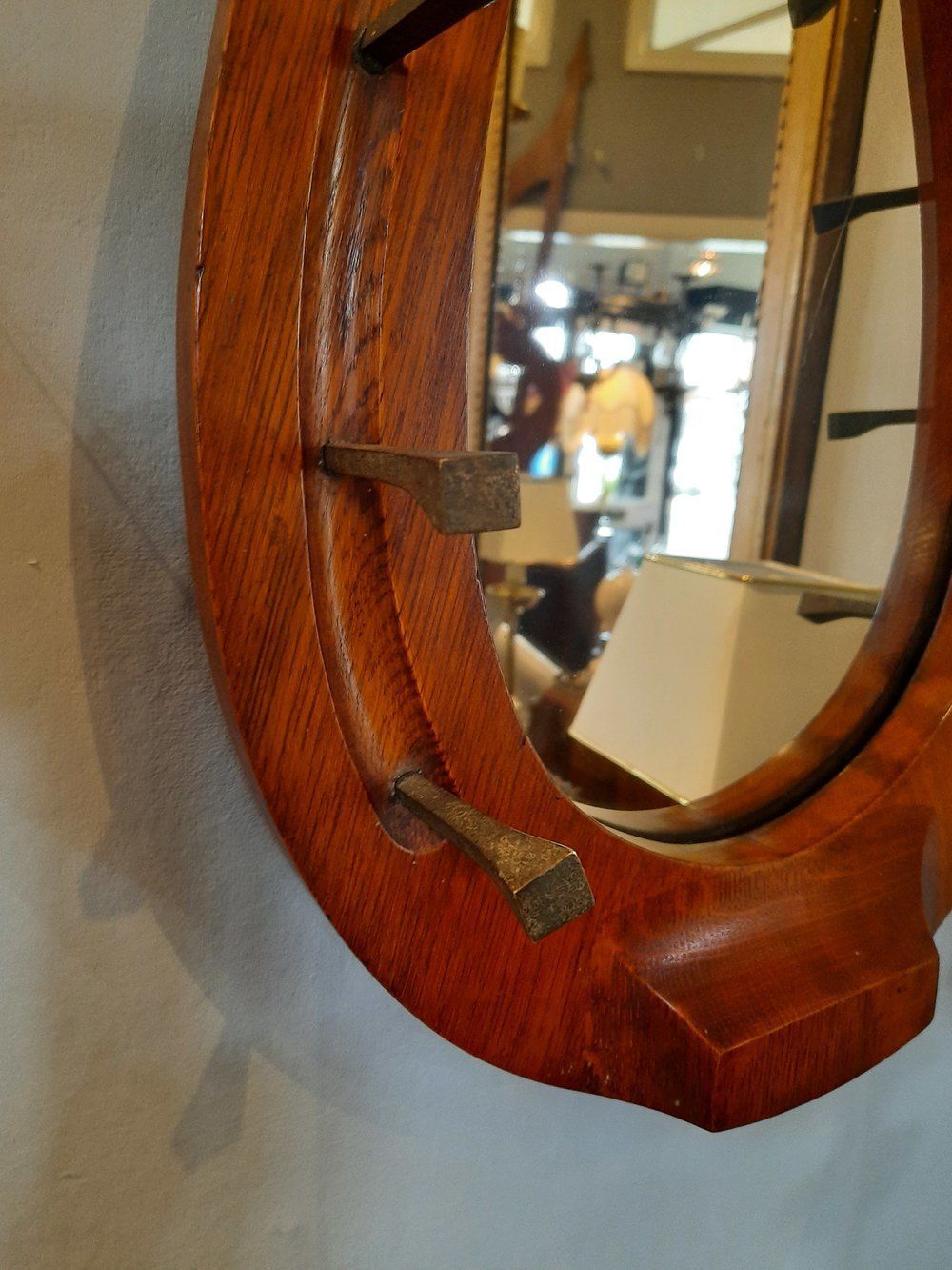 Edwardian Walnut Horseshoe Shaped Hall Mirror photo furniture