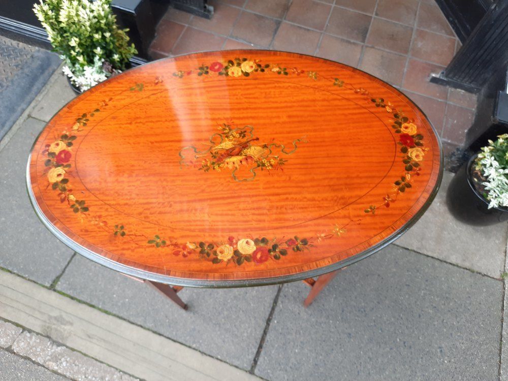 Edwardian Painted Satinwood Oval Occasional Table photo furniture