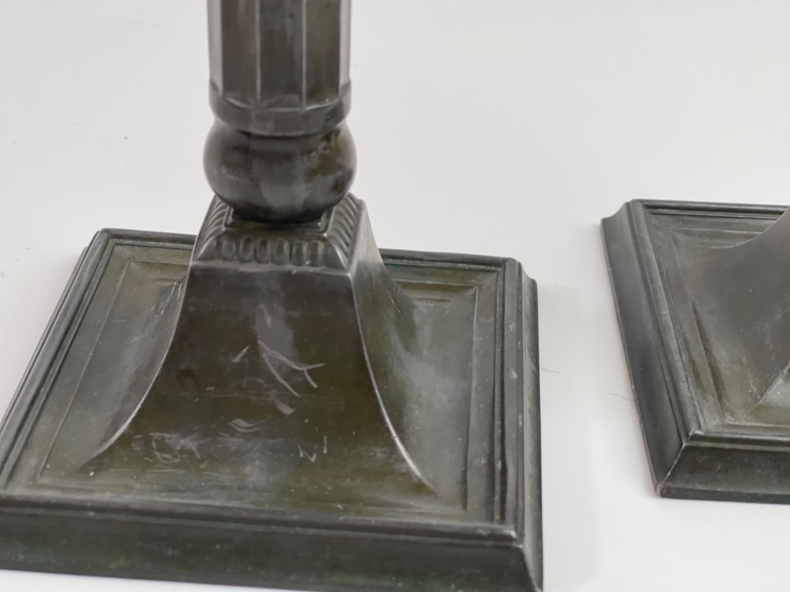 Pair Of Art Deco Just Andersen Candle Holders In Disco Metal. Patina. Danish Design In The First Half Of The 20th Century photo furniture