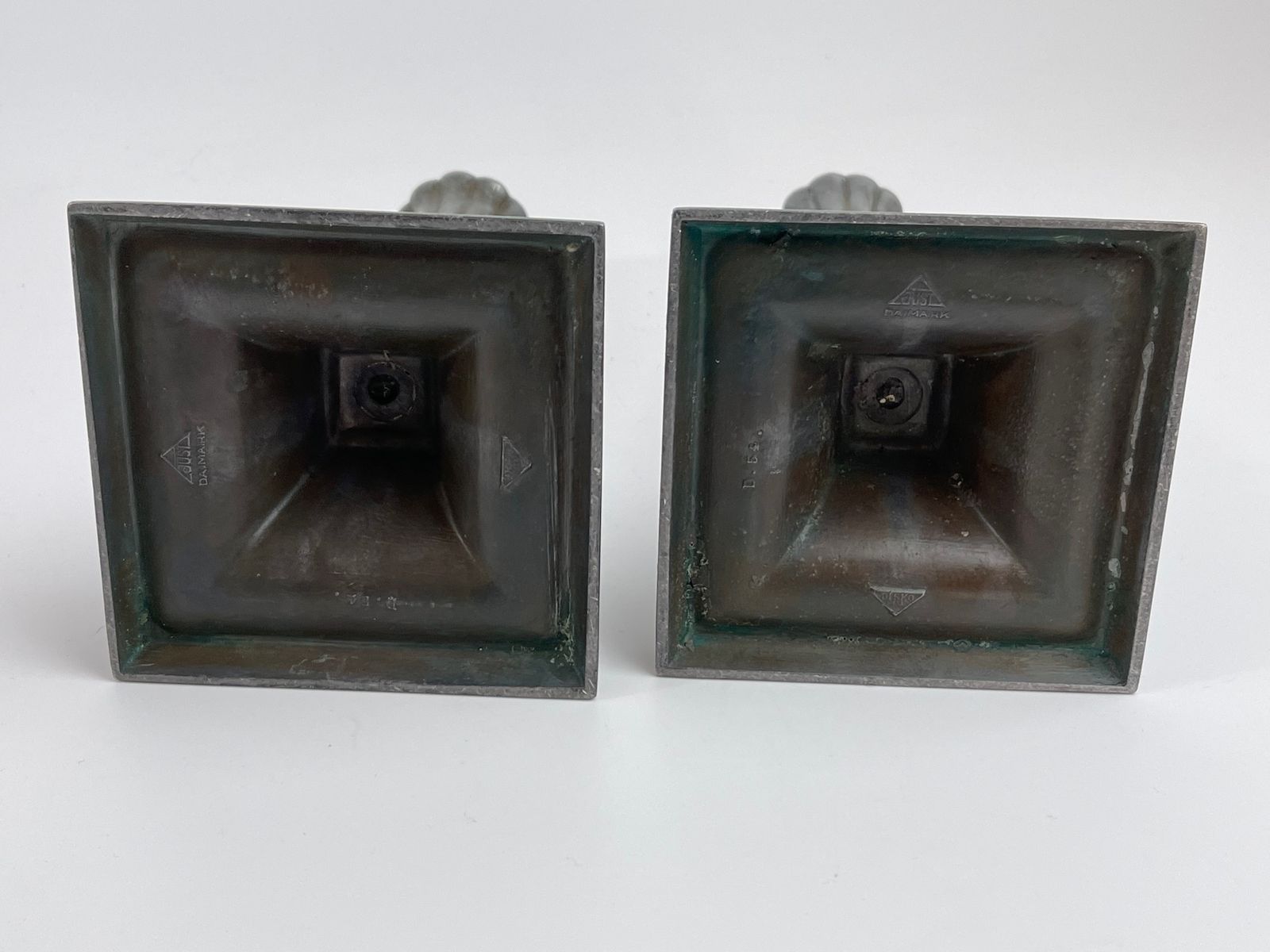 Pair Of Art Deco Just Andersen Candle Holders In Disco Metal. Patina. Danish Design In The First Half Of The 20th Century photo 225.0