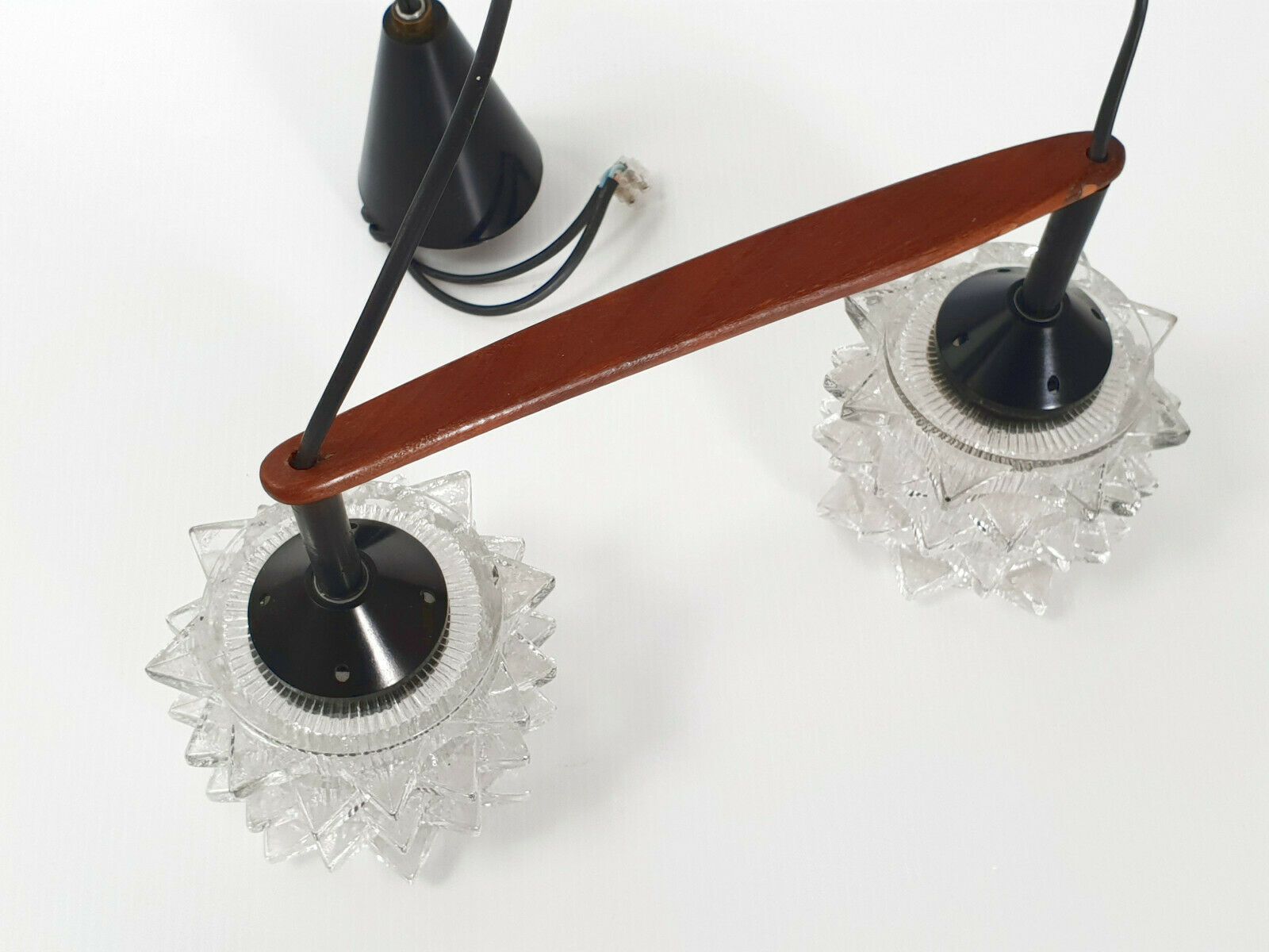 Vintage Suspension Chandelier 1960 Scandinavian Teak & Glass 60s 1960s photo Lighting