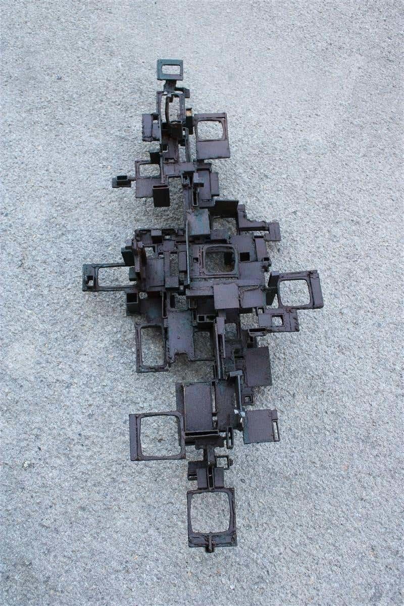 Extraordinary Modern Brutalist Iron Sculpture Italy 1960 Rare Piece Sconce photo vintage