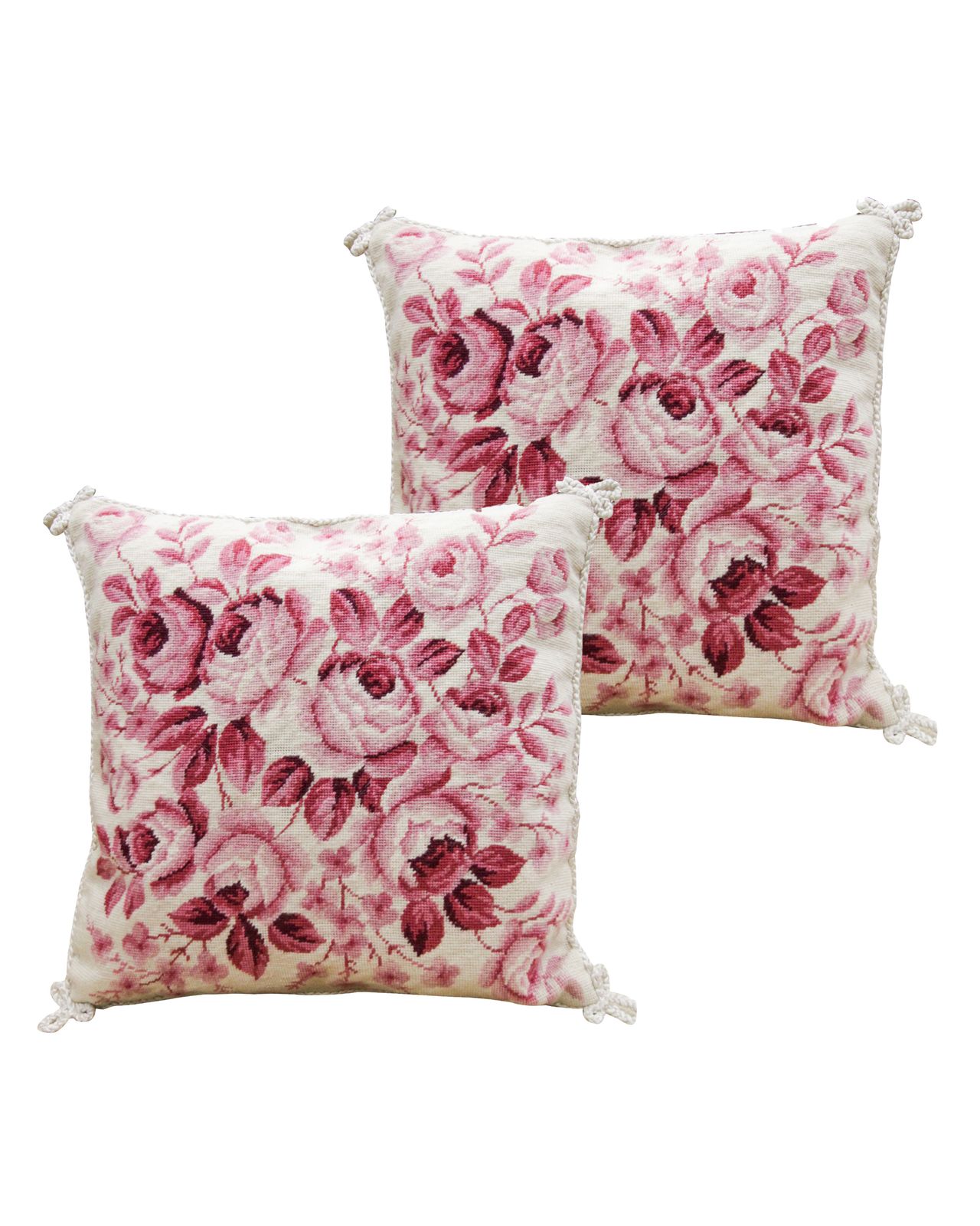 Pair Of Floral Needlepoint Cushion Covers Handmade Wool Scatter Pillows Case