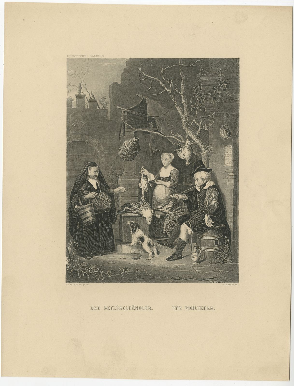 Antique Print Of A Poulterer By Heawood (C.1850)