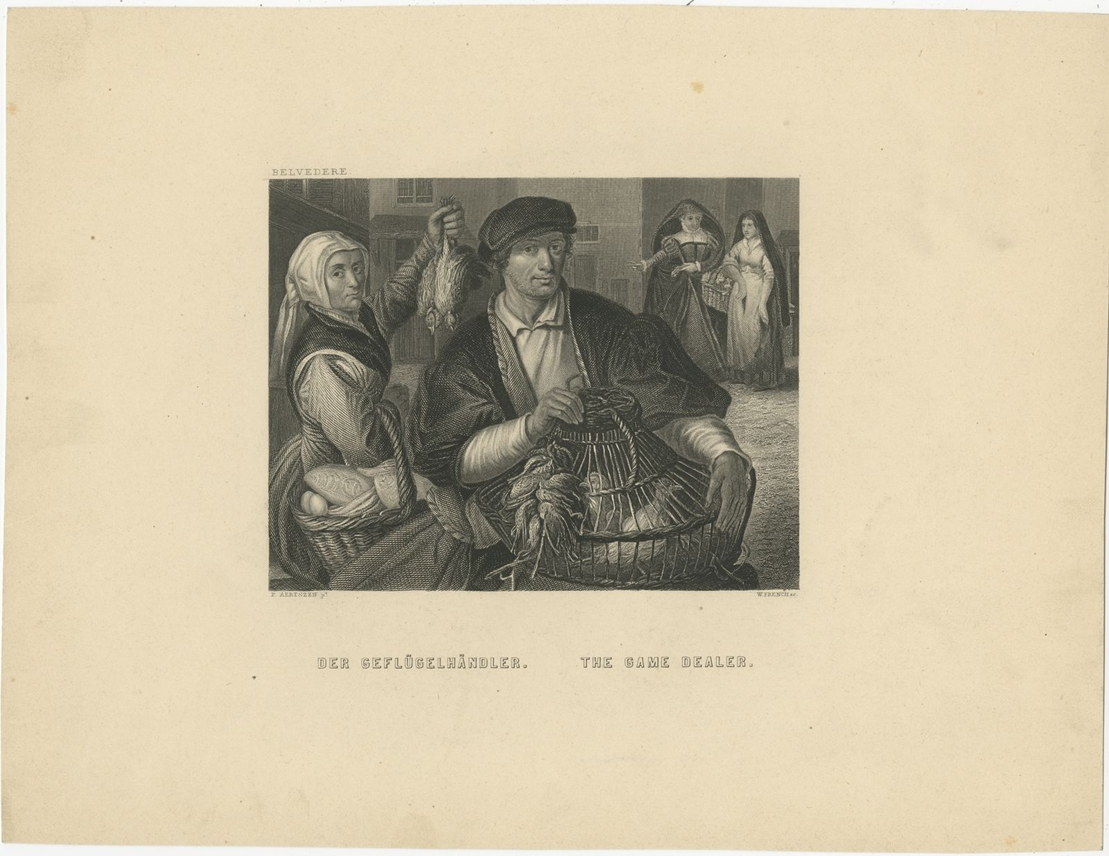 Antique Print Of A Game Dealer By French (C.1850)