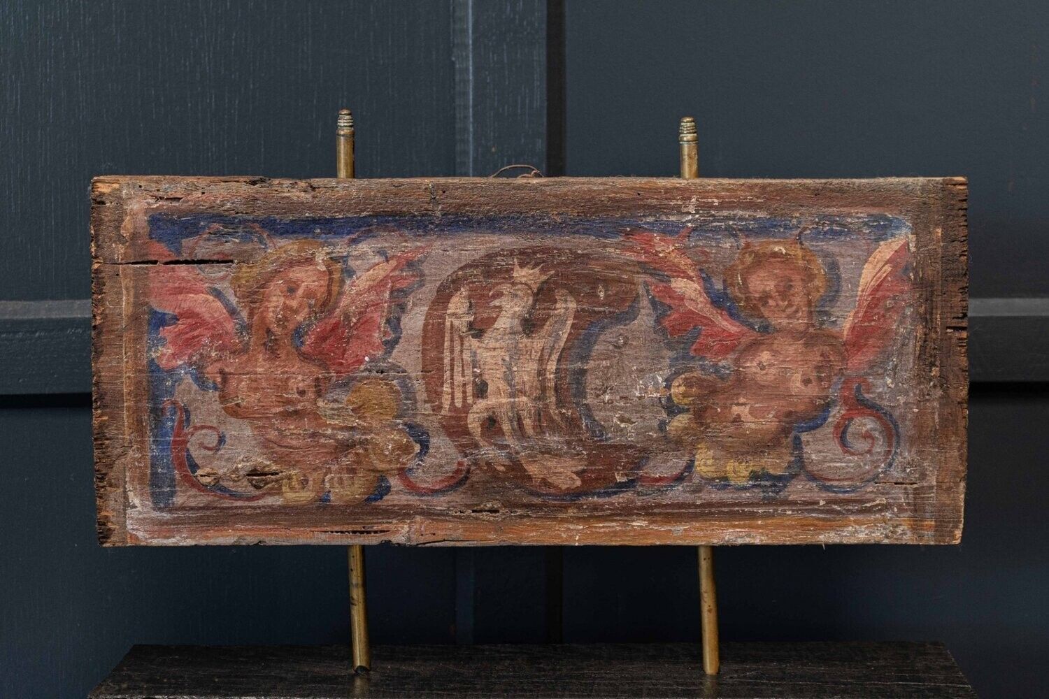 17th C Polychrome Painted Ceiling Panel photo for sale