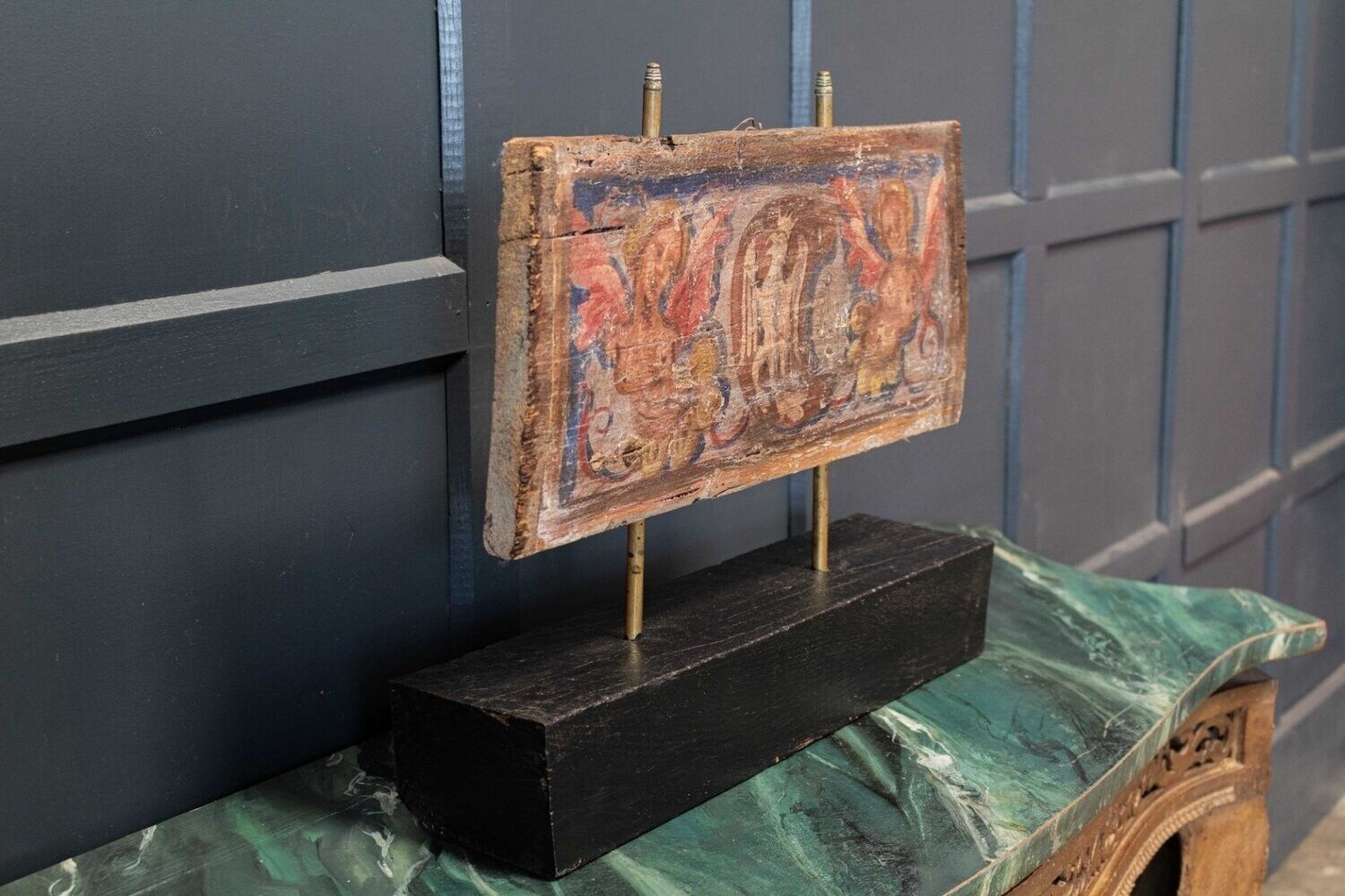 17th C Polychrome Painted Ceiling Panel photo 892.0