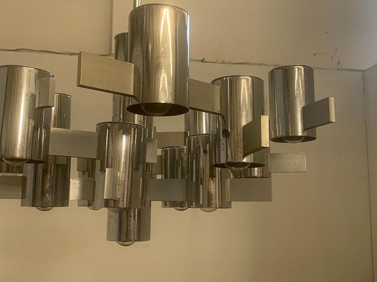Chandelier By Gaetano Sciolari In Steel And Aluminum, 70s photo Lighting