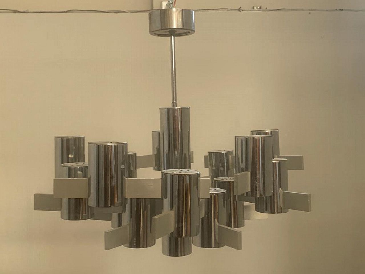 Chandelier By Gaetano Sciolari In Steel And Aluminum, 70s photo vinterior