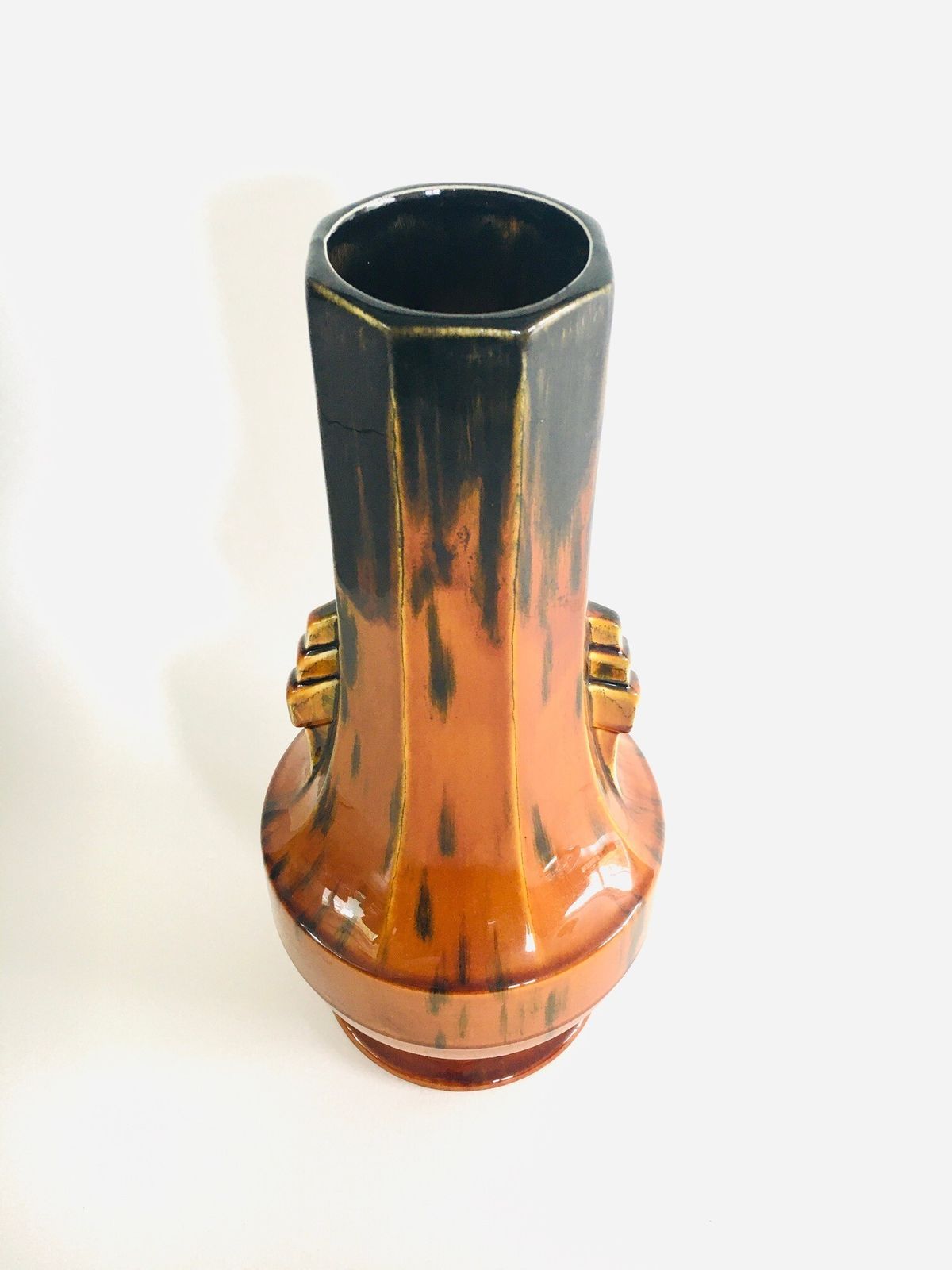 1930s Art Deco Model F 42 Amber Glazed Fluted Vase photo vinterior