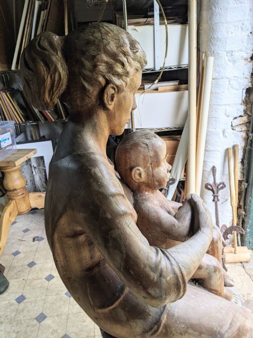 Reduced Incredible Hand Carved Statue. C.1960 photo vinterior