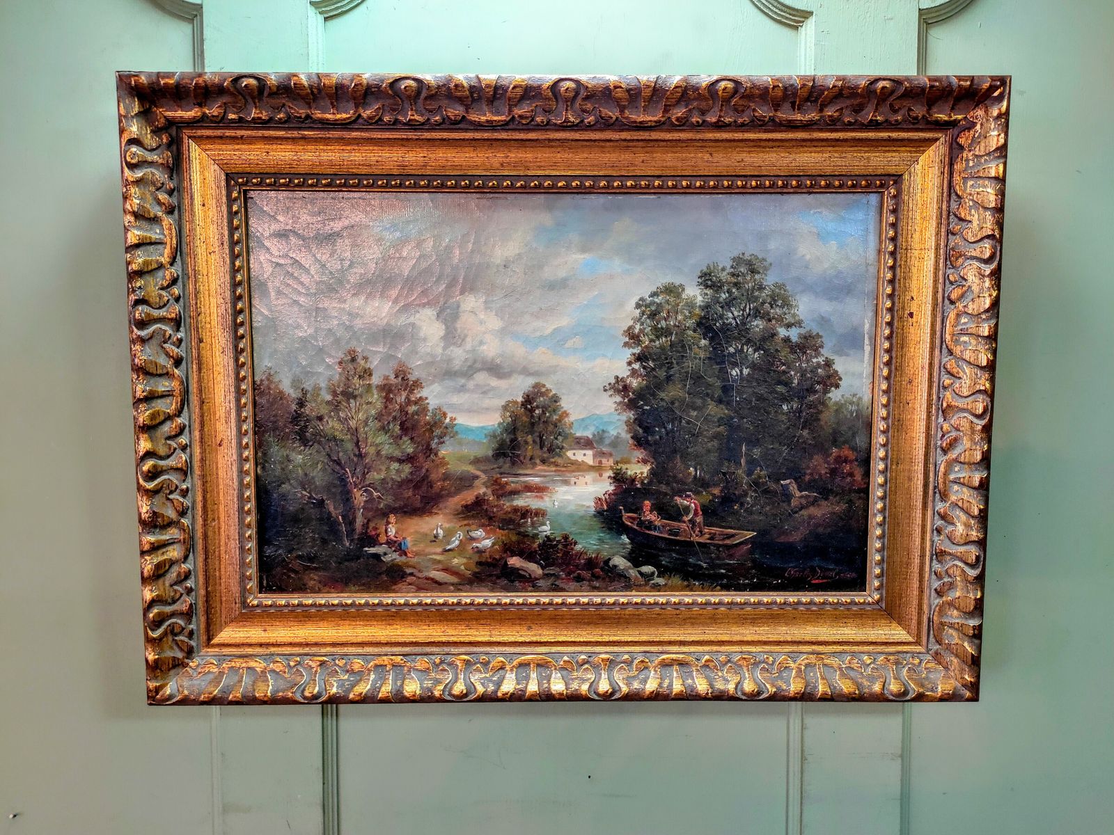 Oil Painting Woodland River Scene Signed By Robert Duval 1890
