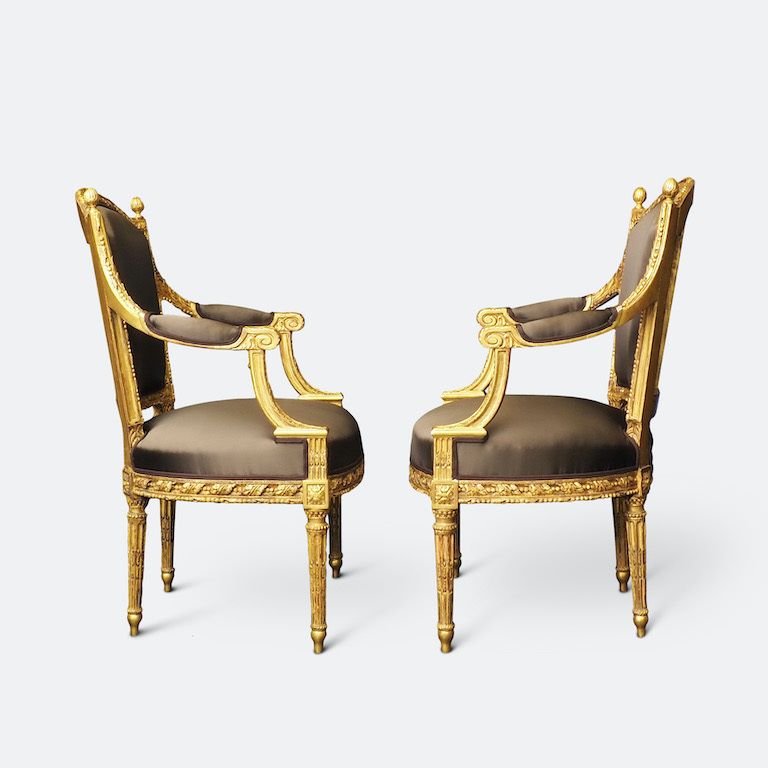An Important Set Of Four 18th Century Louis XVI Giltwood Chairs With Stamp photo vintage