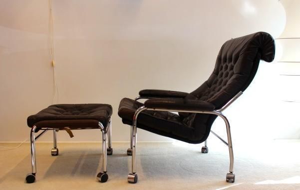 Bore Leather Lounge Chair With Footstool By Noboru Nakamura For Ikea, 1970s
