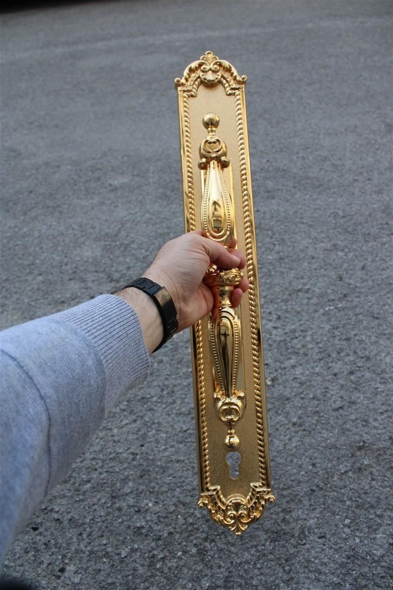 Decorative Large Door Handle In Plated Brass 24 Kt Gold Italy 1970 Very Classic photo vinterior